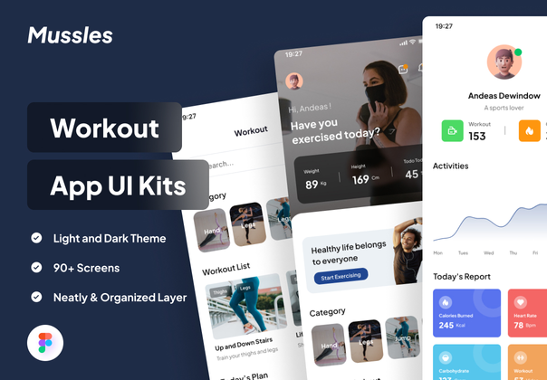 Mussles - 锻炼应用程序的UI套件(Mussles - Workout Apps UI Kits)