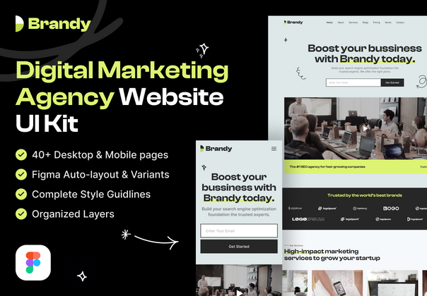 白兰地 - 数字营销机构网站UI包(Brandy - Digital Marketing Agency Website UI Kit)