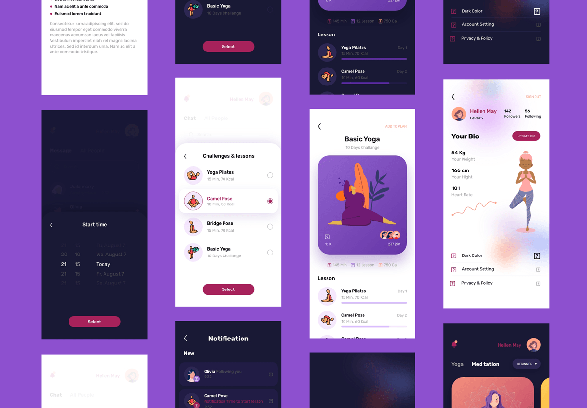 五月 - 瑜伽_冥想 移动应用UX，UI模板 (May - Yoga _ Meditation Mobile App UX, UI Template)
