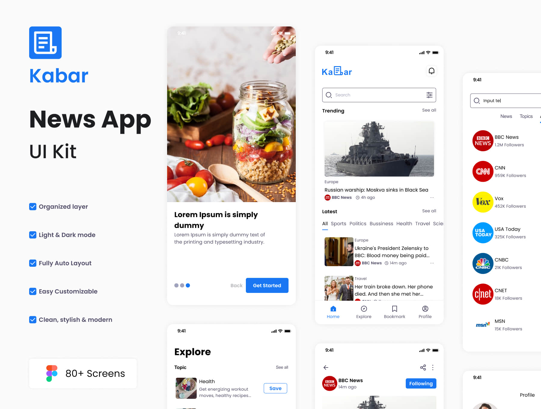 Kabar - 新闻应用UI工具包 (Kabar - News app UI Kit)