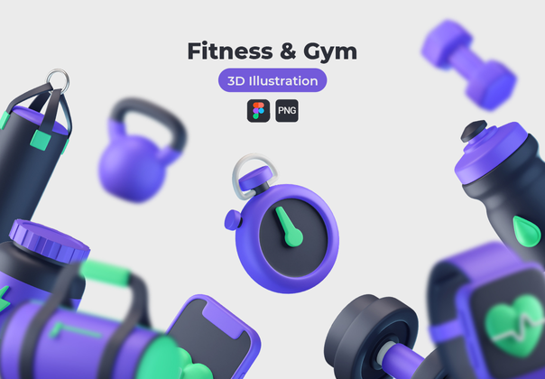 健身和健身房的3D图标(Fitness and Gym 3D Icons)