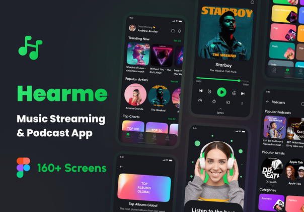 Hearme - 音乐流_播客应用UI Kit(Hearme - Music Streaming _ Podcast App UI Kit)