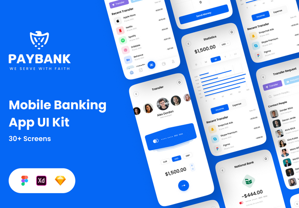 Paybank - 手机银行应用UI包(Paybank - Mobile Banking App UI Kit)