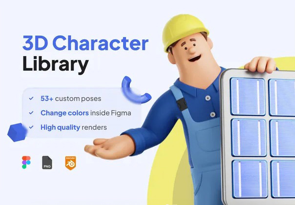 三维角色太阳能装置 Figma Blender UI KIT (3D Character Solar Installment Figma Blender UI KIT)