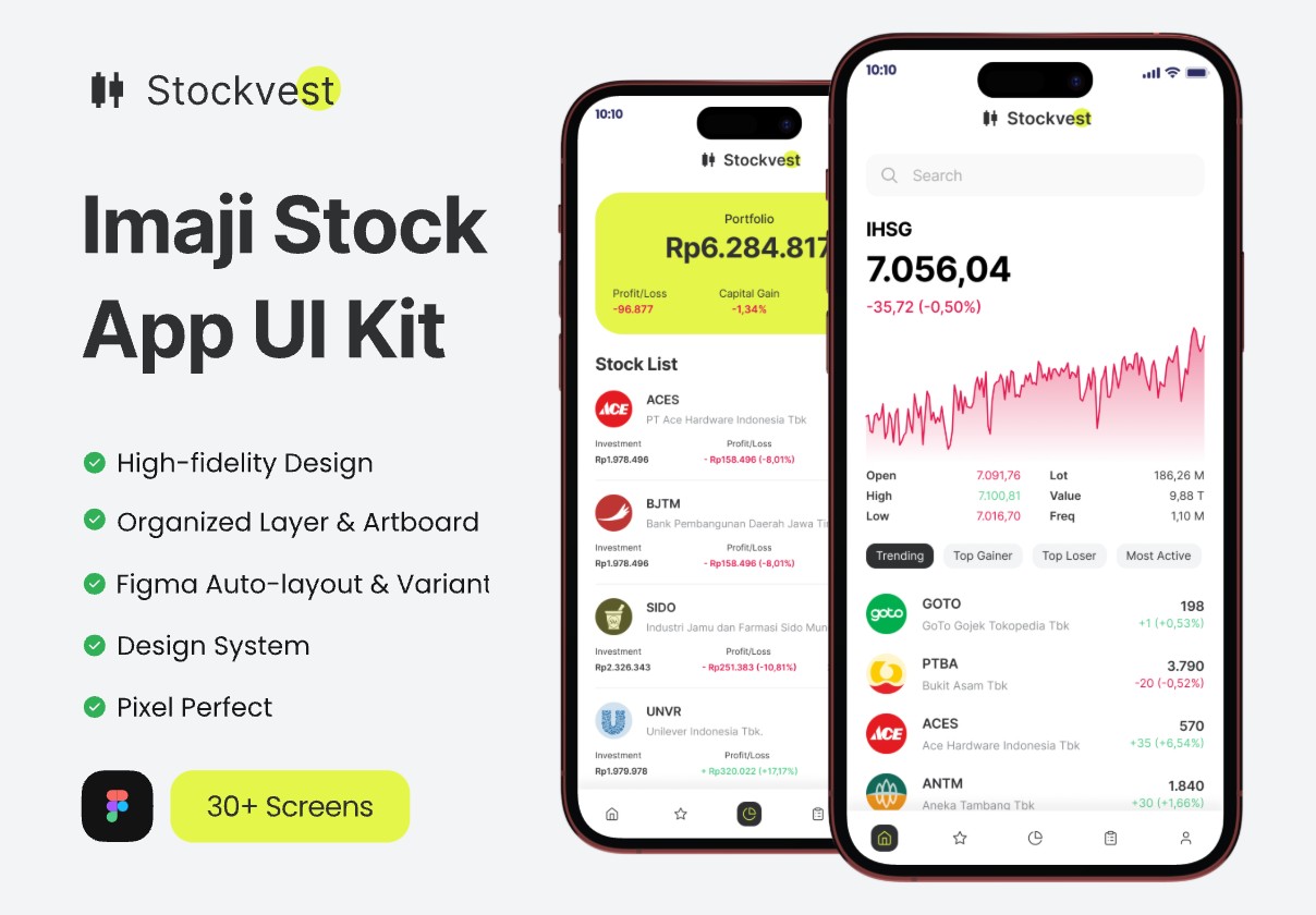 Stockvest - 股票应用程序移动 UI 工具包 (Stockvest - Stock App Mobile UI Kit)