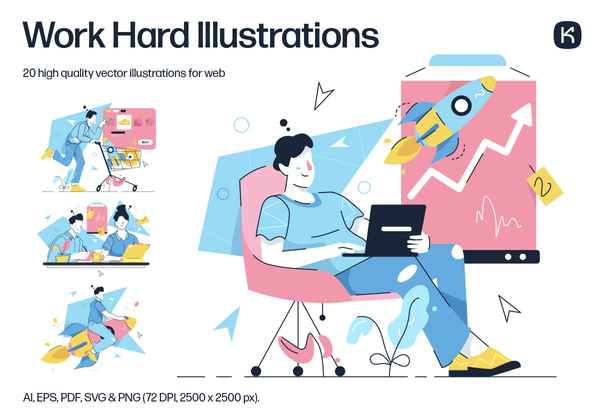 努力工作的插图 (Work Hard Illustrations)