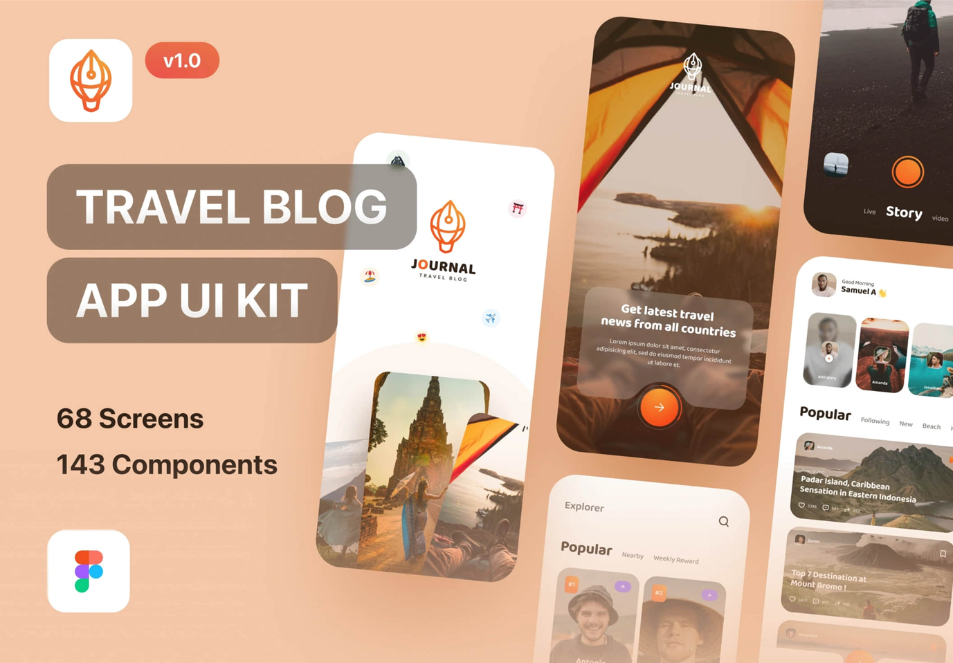 日记 - 旅行博客应用UI套件轻模式 (Journal - Travel Blog App UI K