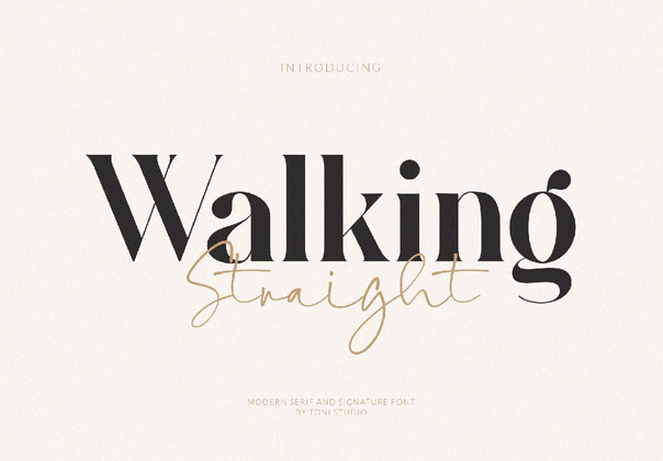 步行的直体字双衬线和签名字体 (walking Straight font duo serif an