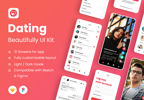 约会移动应用UI包 (Dating Mobile App UI Kit)
