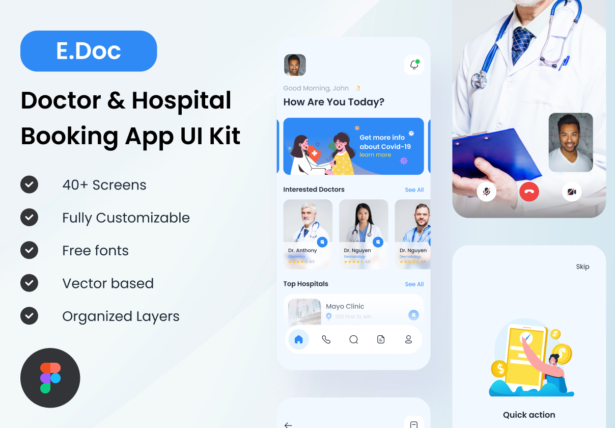 E.Doc - 医生和医院预订应用程序UI Kit (E.Doc - Doctor & Hospit