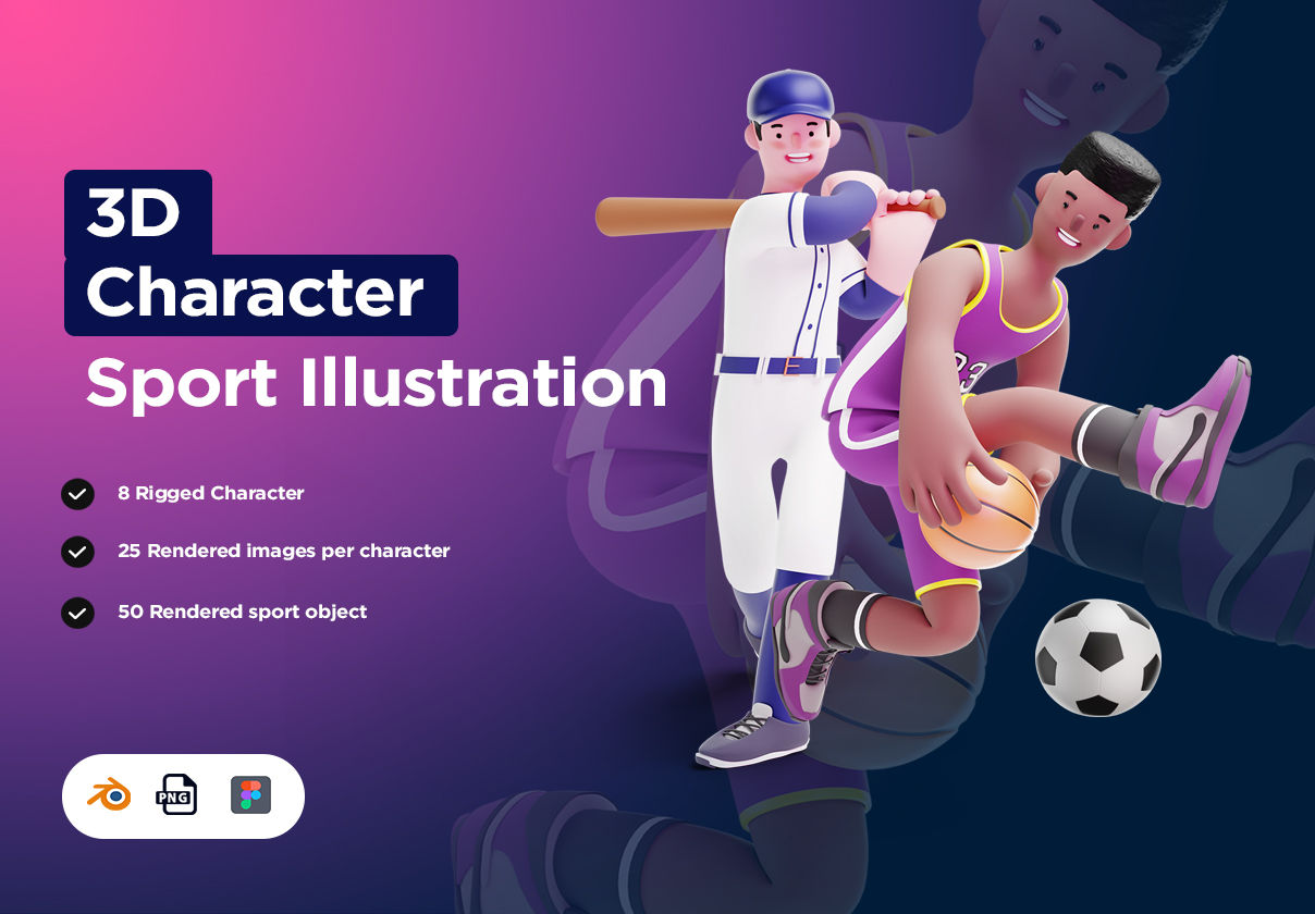 3D人物包 运动插图和3D元素对象 (3D Character Pack Sport Illustr