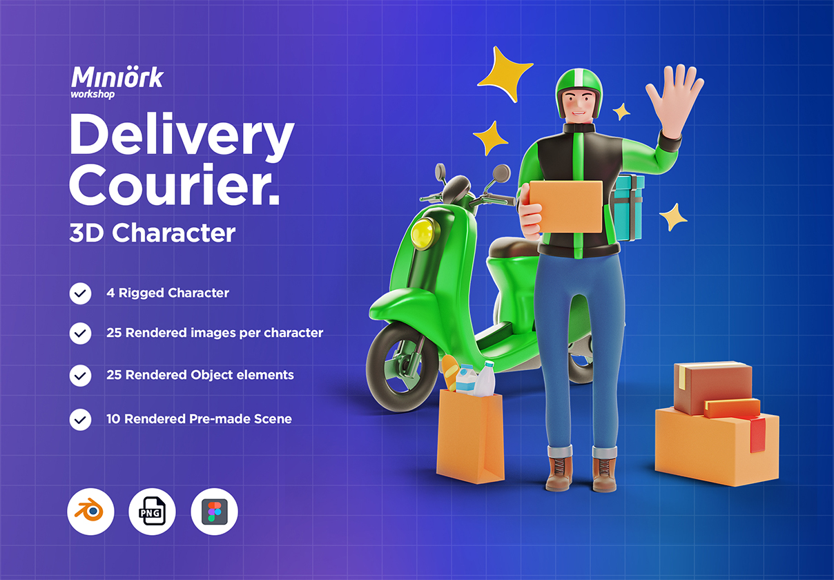 3D人物包 送货快递员 插图 (3D Character pack Delivery Courier