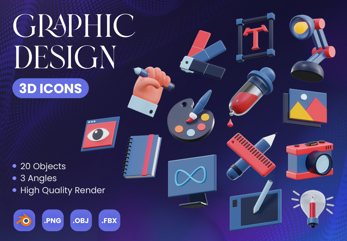 图形设计3D图标 (Graphic Design 3D Icons)