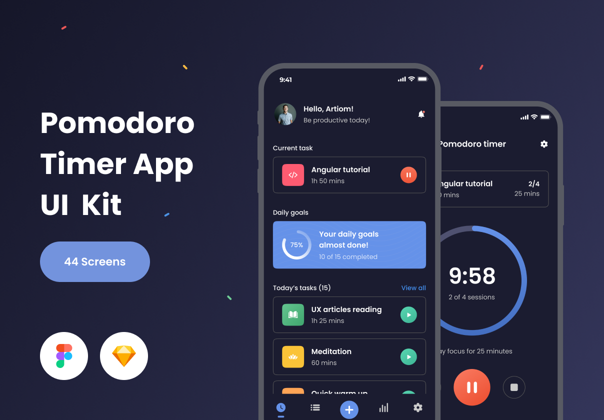 Pomodoro手机UI包 (Pomodoro Mobile UI Kit)
