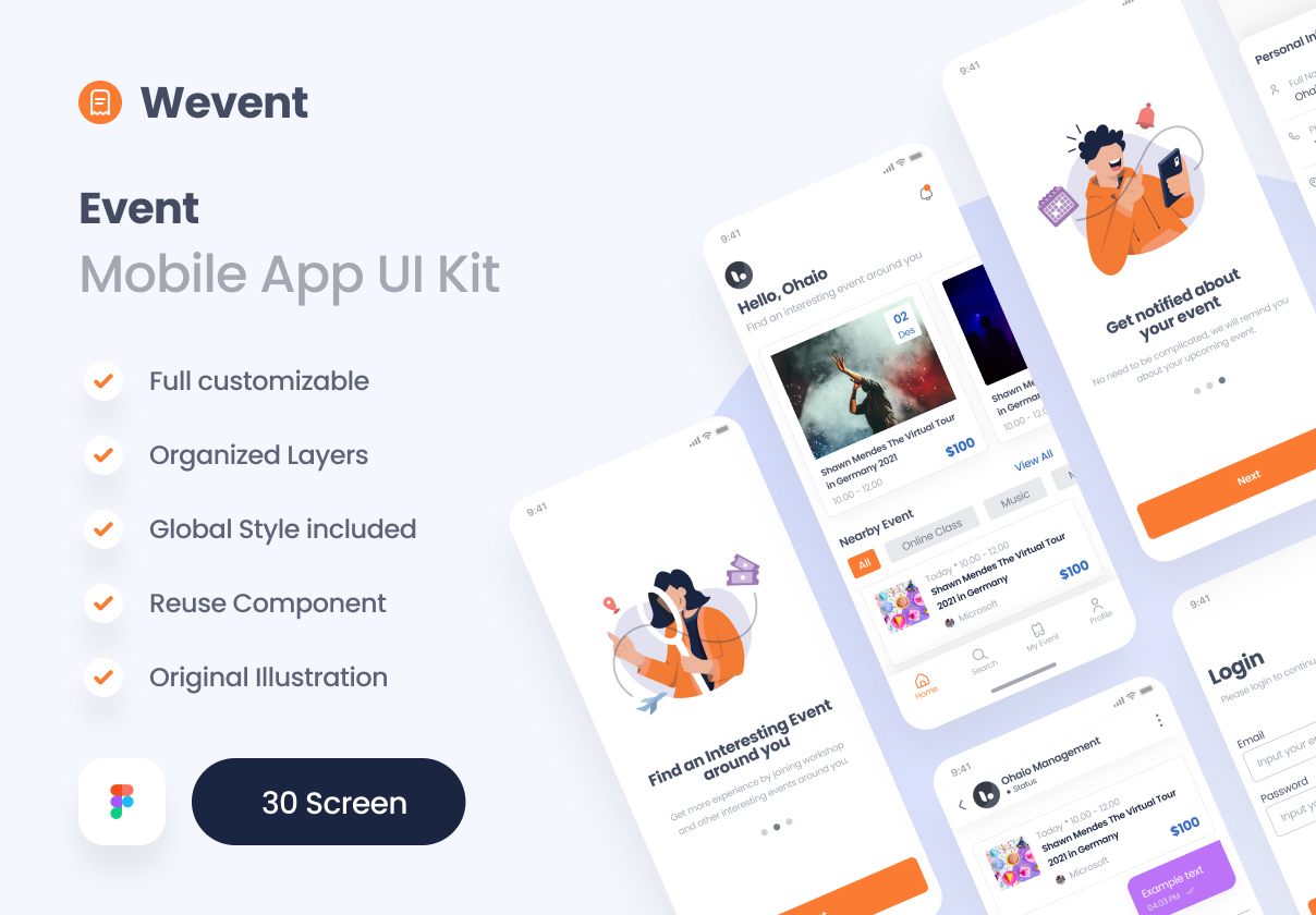 Wevent - 活动预订应用UI套件 (Wevent - Event Booking App UI
