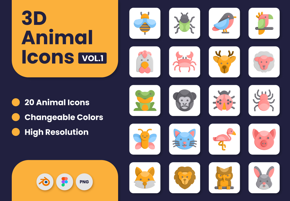 3D动物图标 (3D Animal Icons)