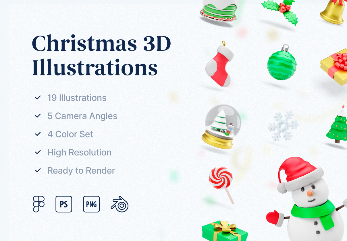 圣诞节3D插图 (Christmas 3D Illustrations)