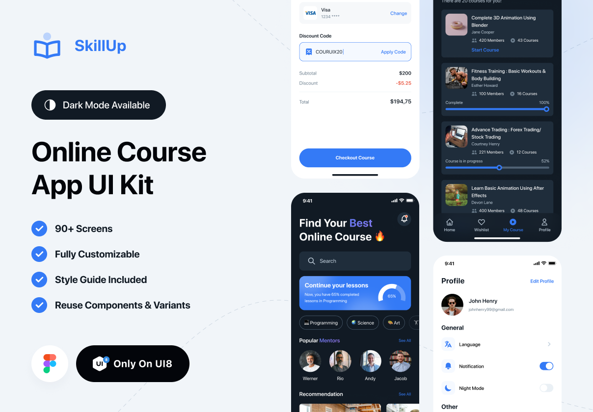 SkillUp - 在线课程应用UI Kit (SkillUp - Online Course Ap
