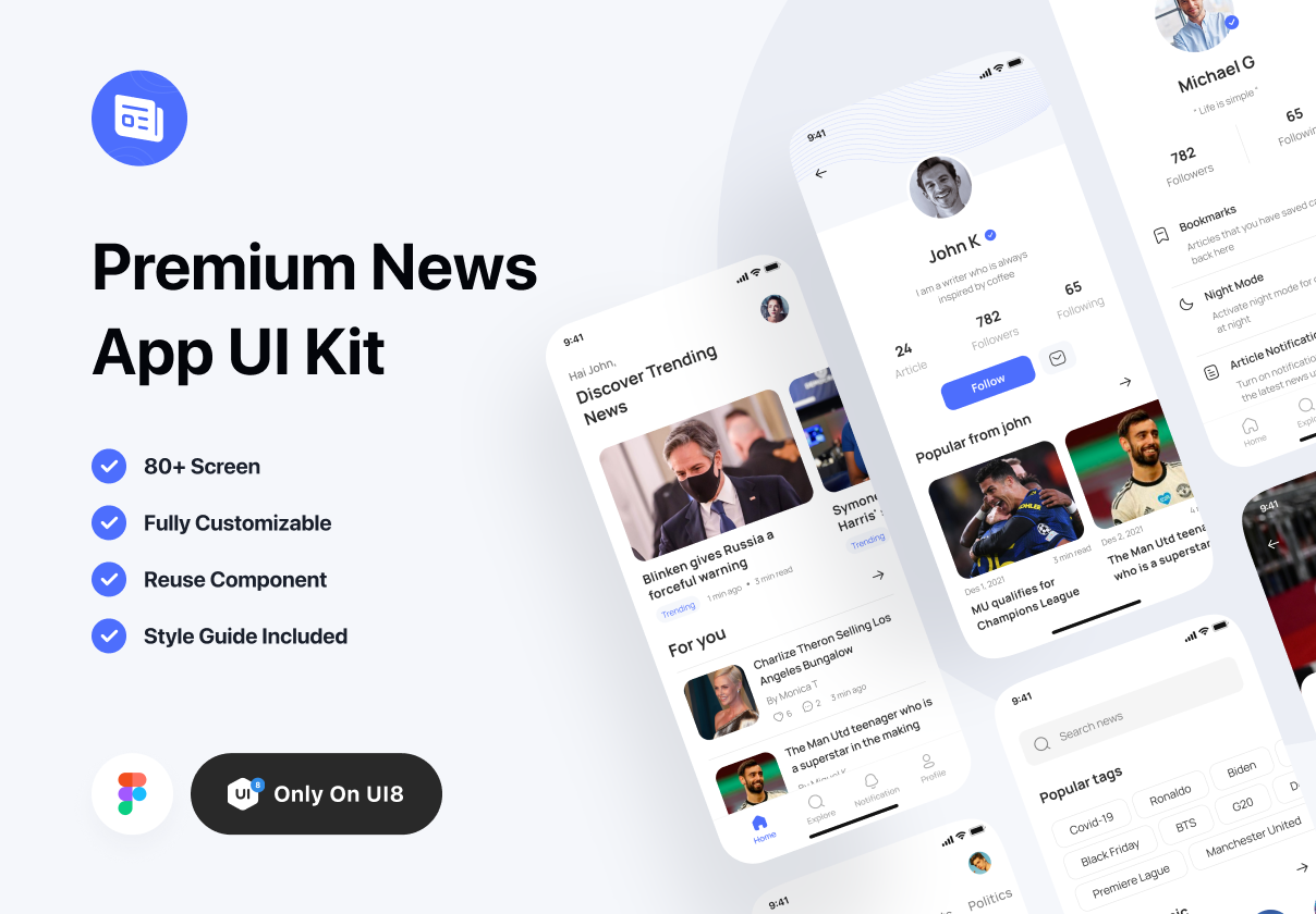 日报 - 高级新闻应用UI Kit (Daily - Premium News App UI Kit