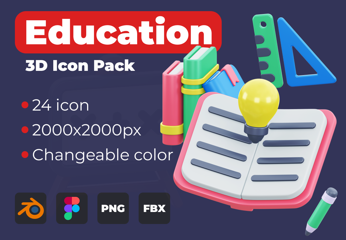 教育3D图标包 (Education 3D icon pack)