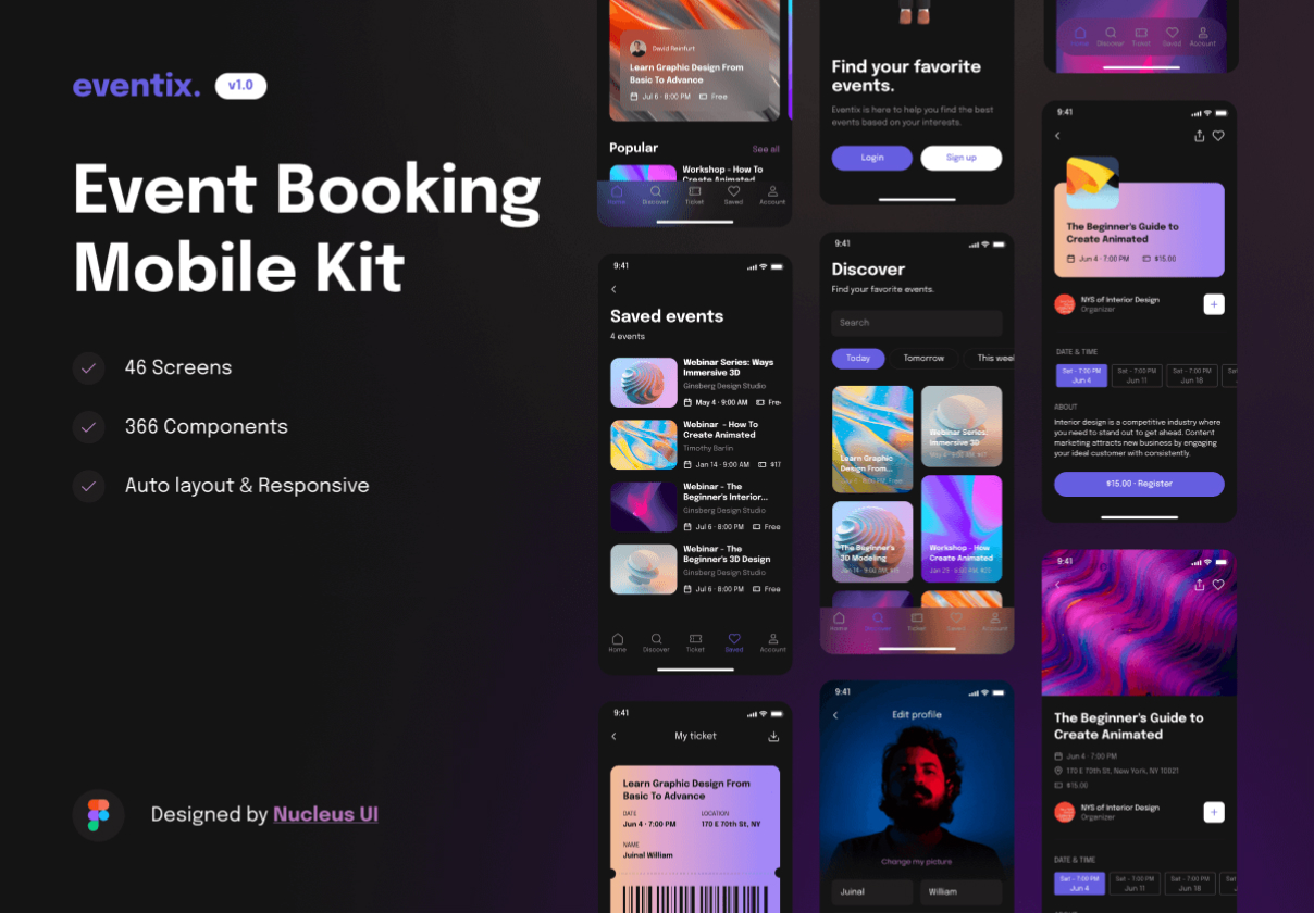Eventix - 活动预订移动UI套件 (Eventix – Event Booking Mobi