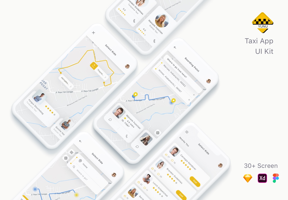 Yunu - 出租车应用程序UI套件 (Yunu - Taxi App UI Kit)