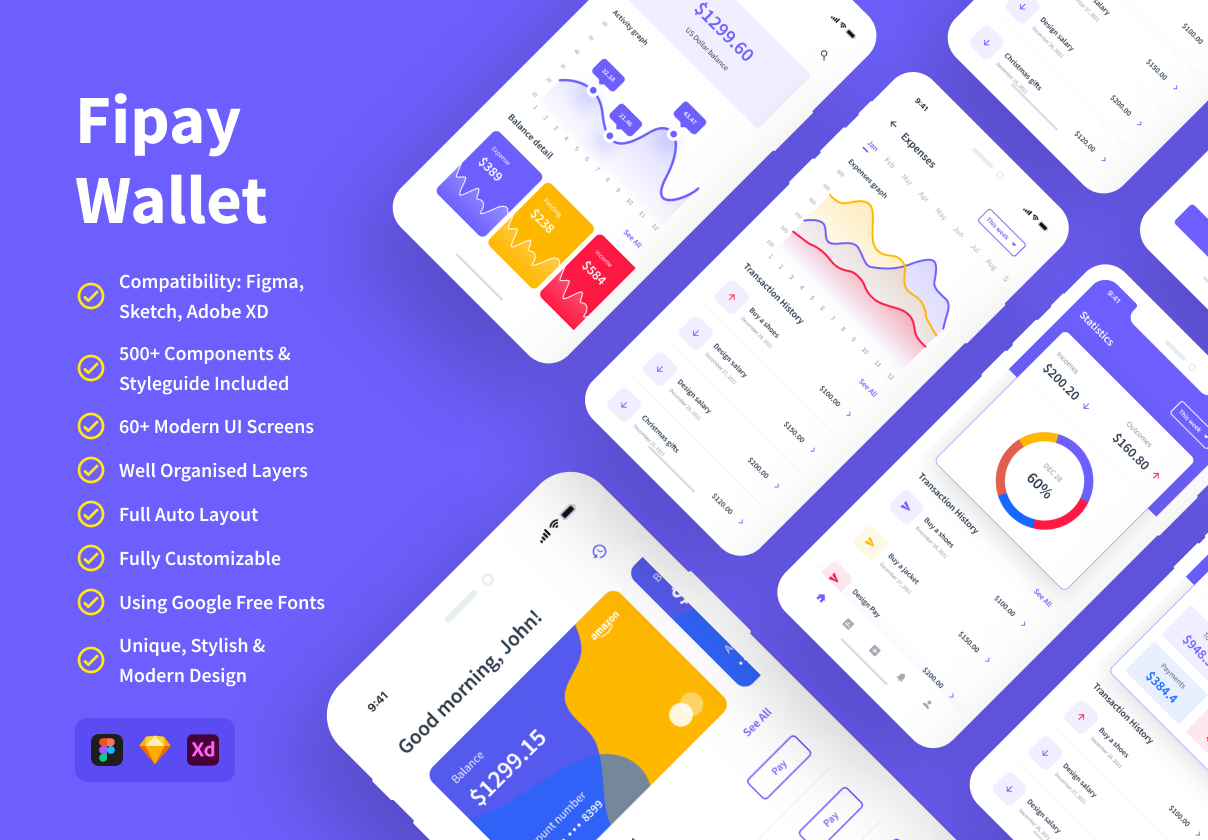 Fipay钱包移动应用UI包 (Fipay Wallet Mobile App UI Kit)