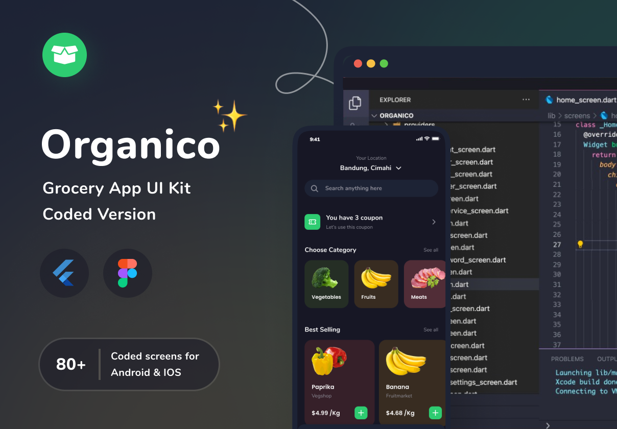 Organico杂货店应用程序UI套件（设计+代码）。 (Organico Grocery App