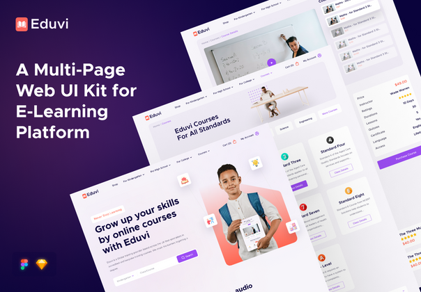 Eduvi电子学习网站UI套件 (Eduvi E-learning Web UI Kit)
