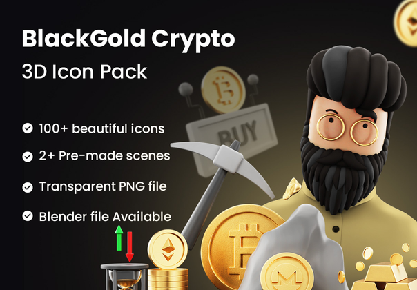 BlackGold - 加密货币3D图标包 (BlackGold - Cryptocurrency