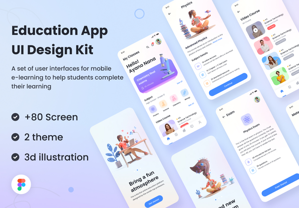 教育应用UI设计包 (Education App UI Design Kit)