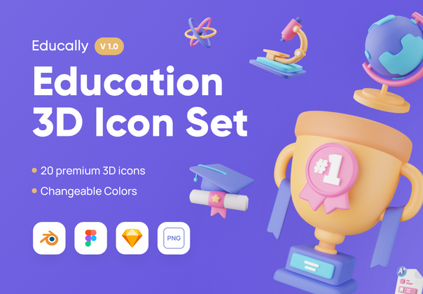 Educally - 教育3D图标集 (Educally - Education 3D Icon S