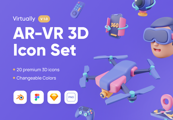 Virtually - AR-VR 3D图标集 (Virtually - AR-VR 3D Icon