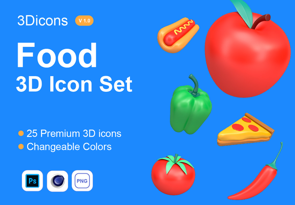 食品三维图标集 (Food 3D Icons set)