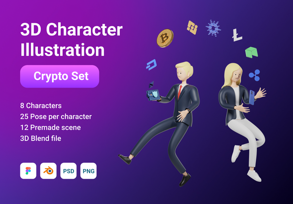 3D人物包加密插图和3D元素对象 (3D Character Pack Crypto Illustr