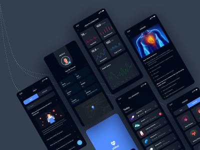 医疗移动应用程序设计，暗模式_（V-3）(Medical Mobile App Design, Dark mode _ (V-3))