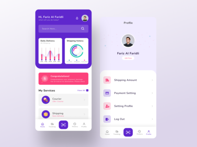 主屏幕和个人资料 - 货物和文件的交付应用程序(Home Screen & Profile - Delivery of goods and documents App)