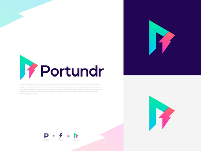 Portunder 徽标品牌 - 字母 P+Thunder 徽标(Portunder Logo Branding - Letter P+Thunder Logo)