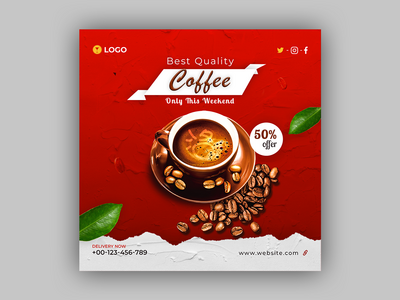 咖啡店横幅-社交媒体帖子和横幅模板(Coffee Shop Banner - Social Media Post and Banner Template)