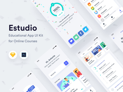 Estudio - 教育移动应用程序 UI 套件(Estudio - Educational Mobile App UI Kit)