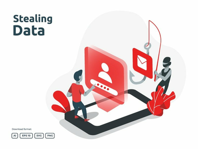 密码网络钓鱼攻击和窃取个人数据插图概念(password phishing attack and stealing personal data illustration concept)