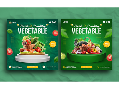 新鲜健康蔬菜社交媒体帖子横幅模板(Fresh & Healthy vegetable Social media post Banner template)