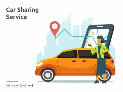 汽车共享或在线出租车插图概念(Car sharing or online taxi illustration concept)