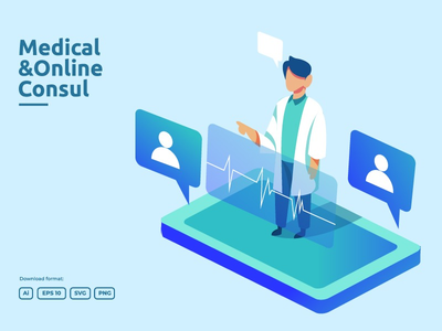 在线医疗保健服务和医疗咨询插图概念(online health care service and medical advice illustration concept)