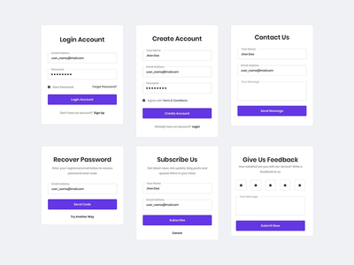 登录、创建帐户、联系、找回密码、订阅和反馈表(Login, create account, contact, recover password, subscribe and feedback form)