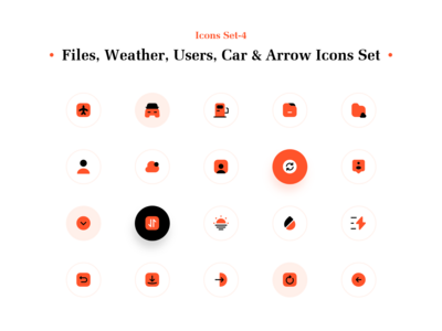 文件、天气、用户、汽车和箭头图标集(Files, Weather, Users, Car & Arrow Icons Set)