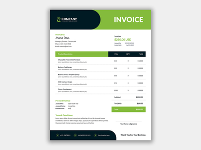 简单的商业发票模板设计(Simple business invoice template design)