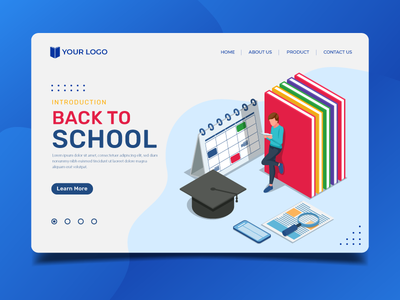 学生阅读书。 - 登陆页面插图模板(Student reading book. - Landing page illustration template)