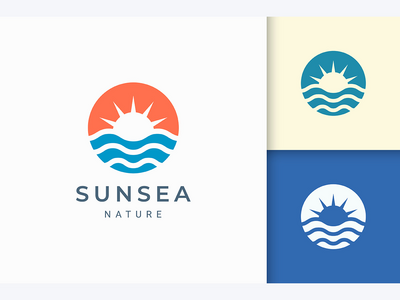 抽象的太阳和海洋标志模板(Abstract Sun and Ocean Logo Template)
