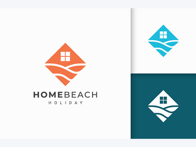 抽象平面形状的海滩酒店或度假村标志(Beach Hotel or Resort Logo in Abstract Flat Shape)